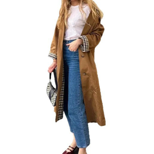 Oversized checkered pattern trench coat for ladies Lune London
