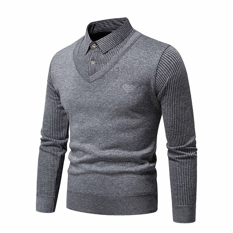 Elegant knitted sweater for men with V-neck and structured sleeves Lune London