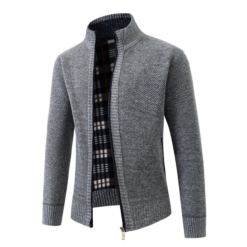 Men's knit jacket with modern stand-up collar and practical side pockets Lune London