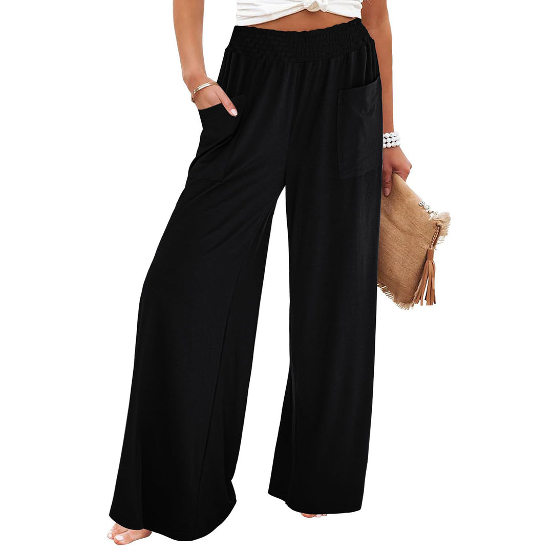 Women Wide Leg Palazzo Pants with Elastic Waist and Convenient Pockets Lune London