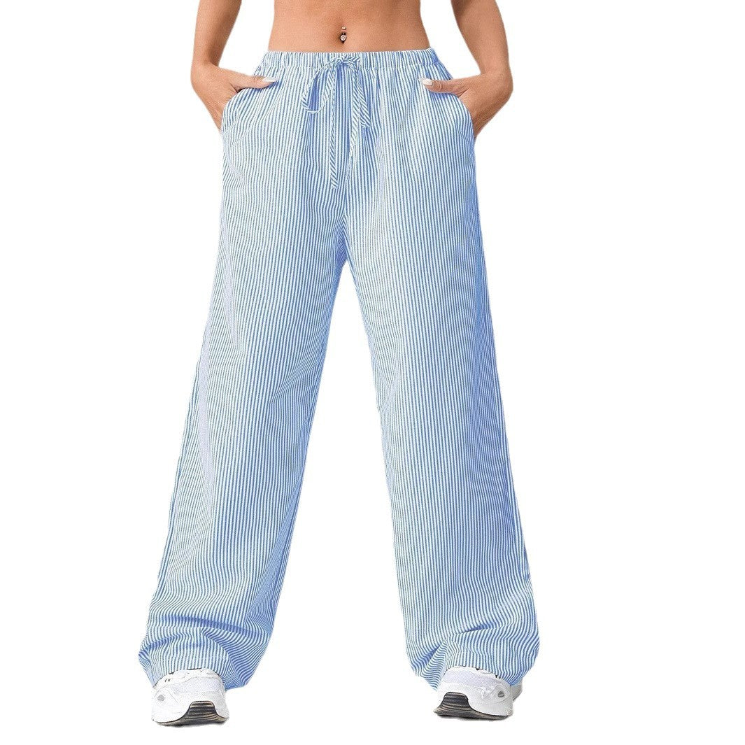 Wide striped pants for women with a comfortable elastic waistband Lune London