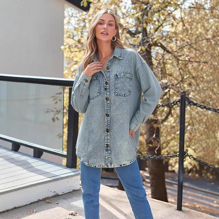 Women Oversized Denim Shirt with Patch Pockets Lune London