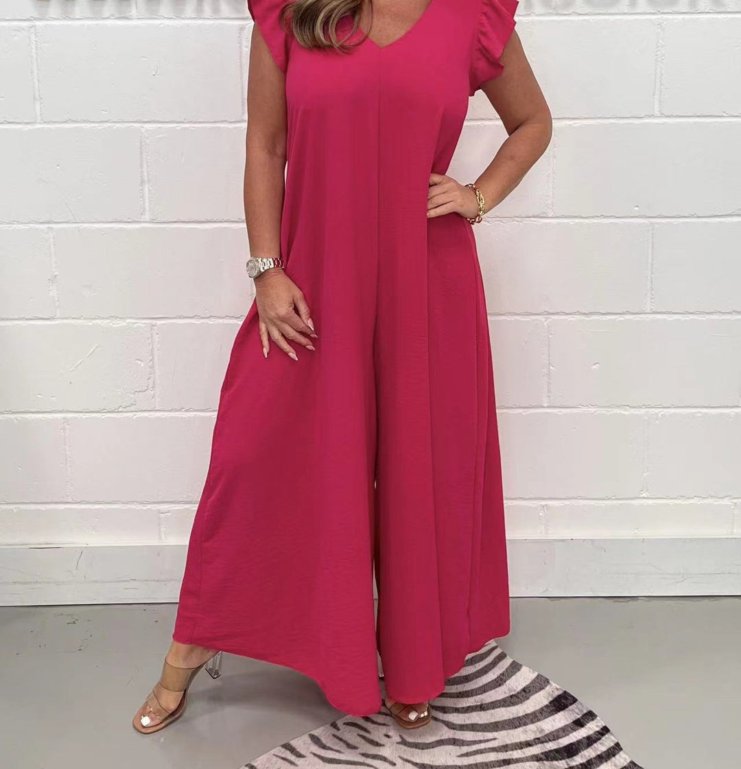 Ladies loose fitting jumpsuit with V-neck Lune London
