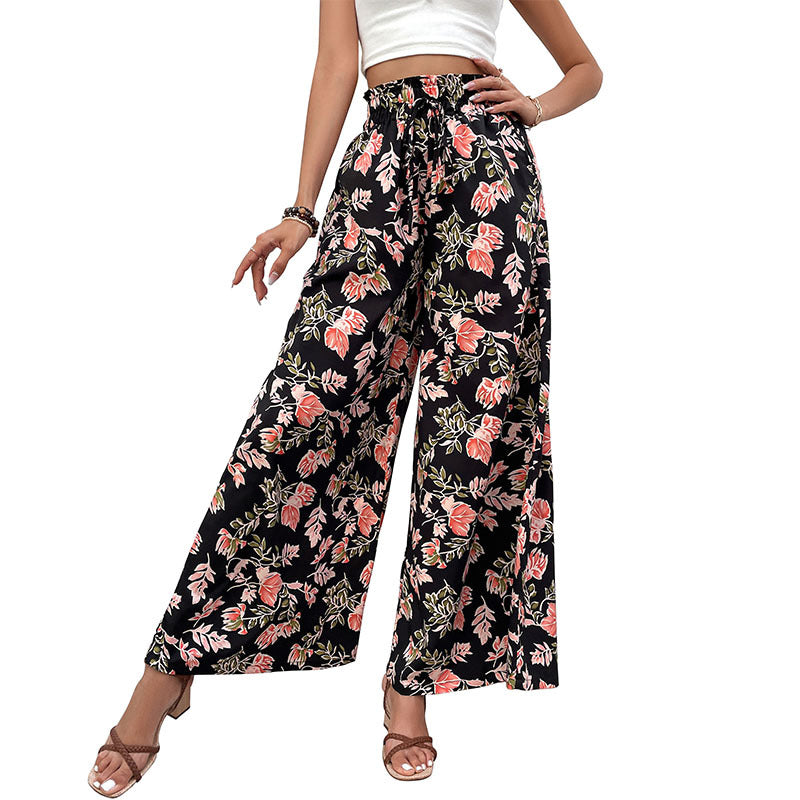 Pantalons palazzo pour femmes avec motif floral et taille élastique Chic & Stil