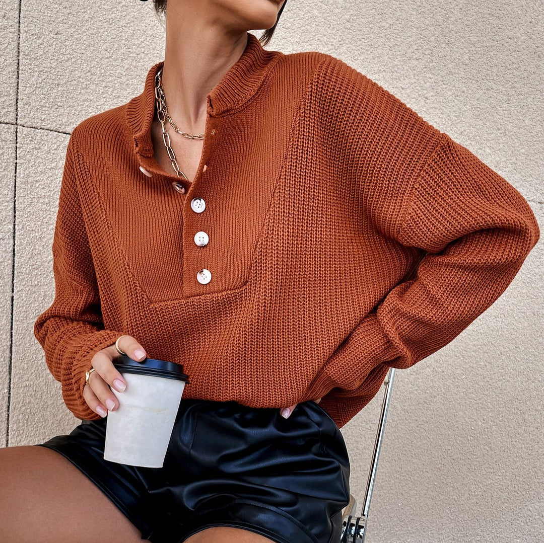 Knit sweater for women with button placket and textured design Lune London