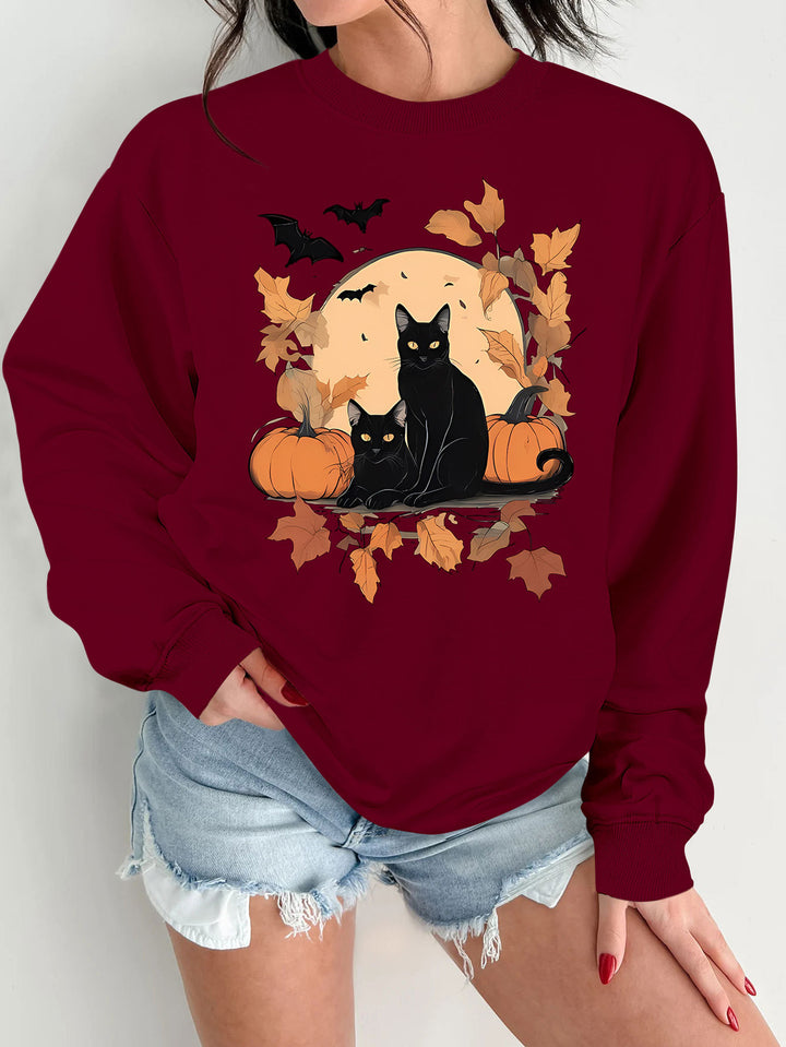 Sweat-shirt pour femmes avec un design de chat d'automne et de citrouille Chic & Stil