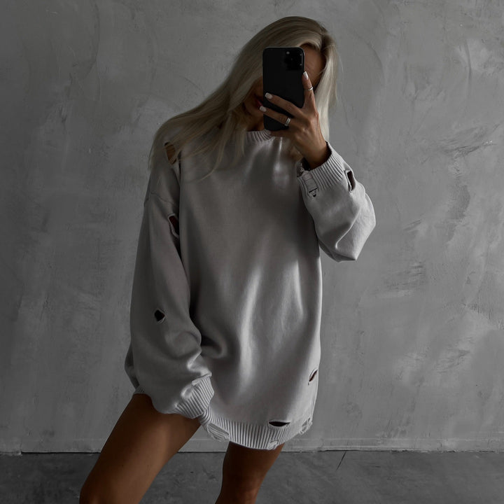 Oversized sweatshirt for ladies with stylish distressed details and a loose fit Lune London