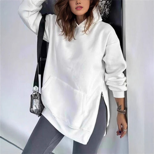 Ladies Casual Hoodie with Trendy Cut and Dipped Hem Lune London
