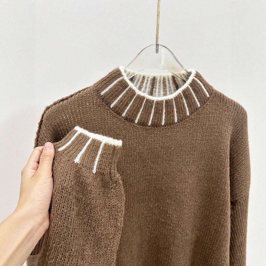 Pull en tricot décontracté pour femmes avec col montant et manches ajustables Chic & Stil
