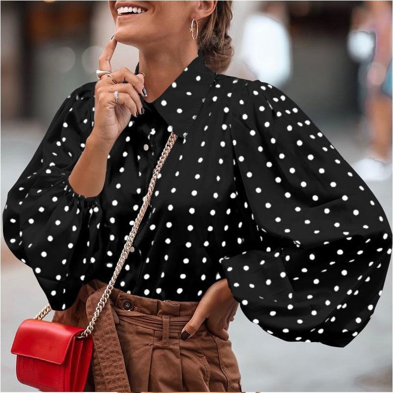 Balloon sleeve polka dot blouse for women Lune London