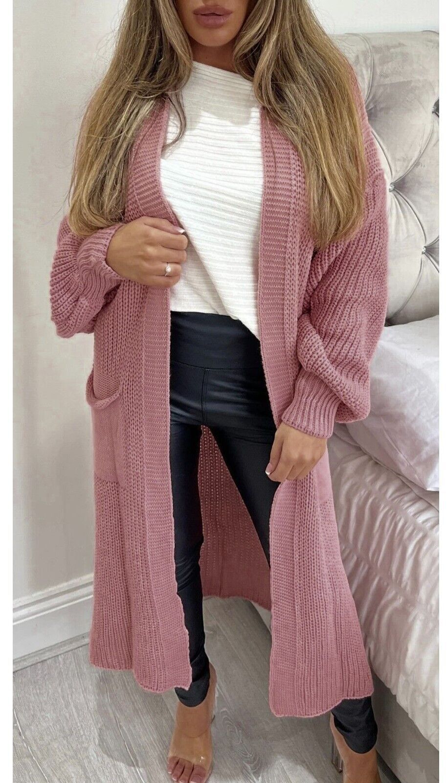 Ladies Long Sweater Coat with Large Pockets Lune London