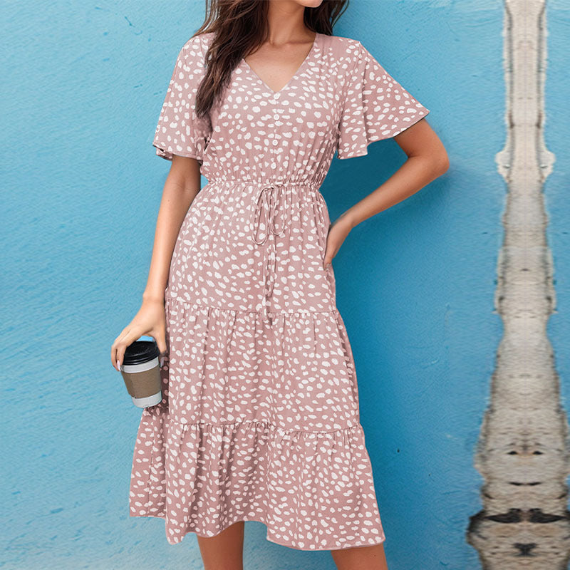 Layered V-neck dress for women with belt Lune London