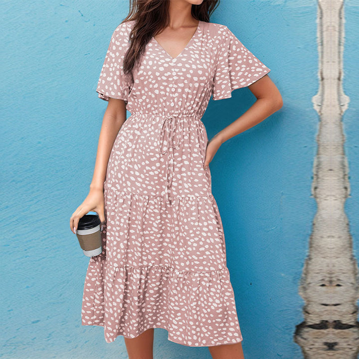 Layered V-neck dress for women with belt Lune London
