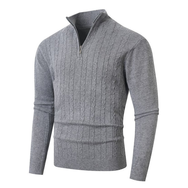 Men's knitted sweater with a modern twisted pattern and a high collar Lune London