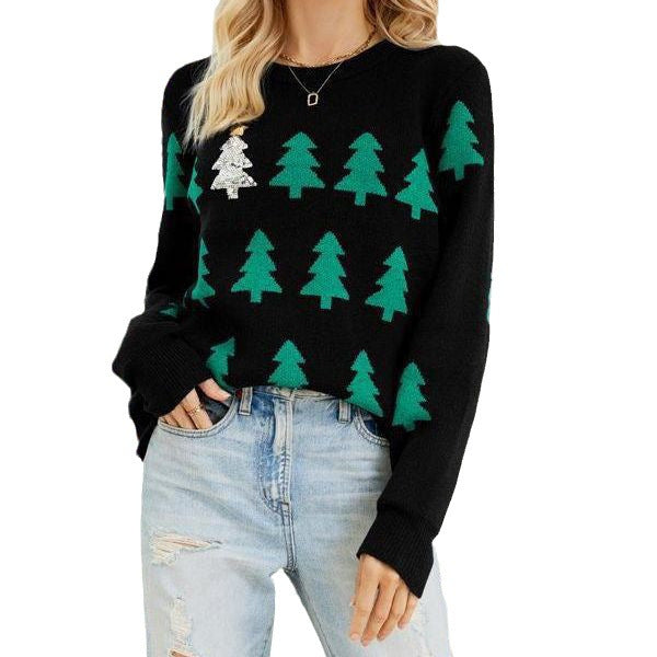 Lune London Women's Festive Knit Sweater with Christmas Tree Pattern