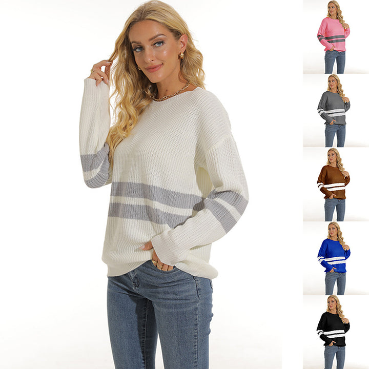 Chunky knit pullover for women with sporty striped pattern and relaxed fit Lune London