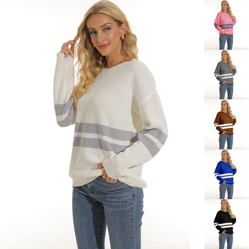 Chunky knit pullover for women with sporty striped pattern and relaxed fit Lune London