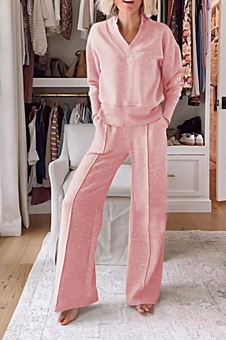 Ensemble de vêtements de loisirs confortables pour femmes avec col en V et coupe ample Chic & Stil