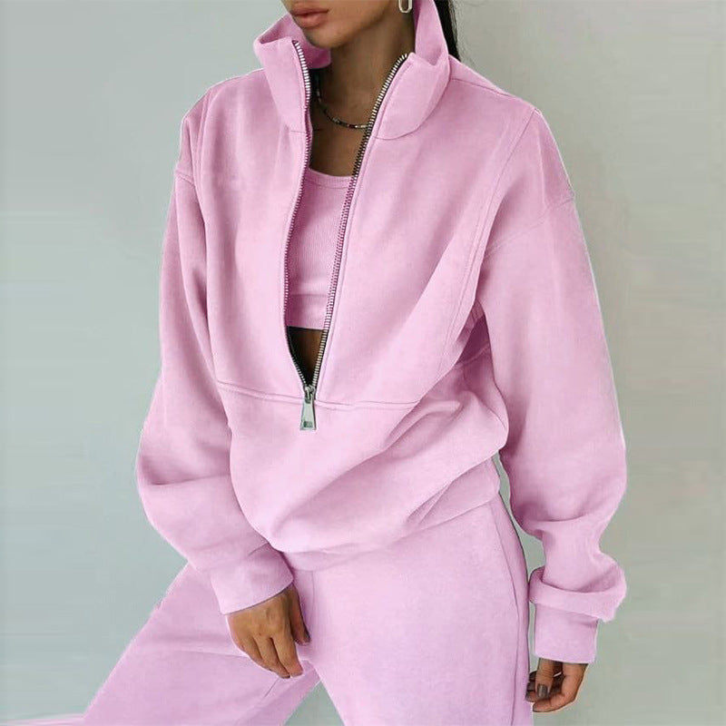 Women's zip hoodie with high collar and casual cut Chic & Stil