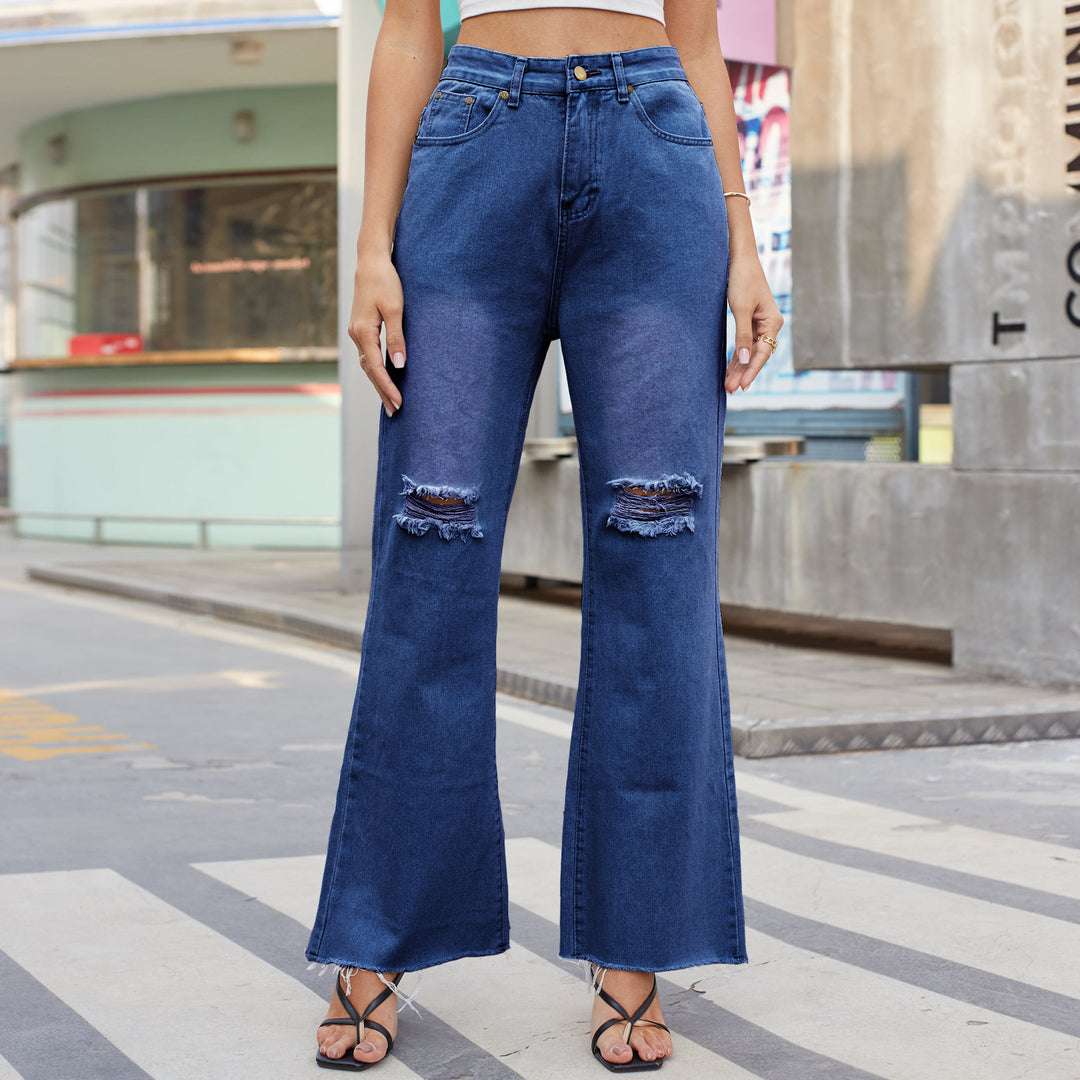 Wide leg women's jeans with destroyed details Lune London