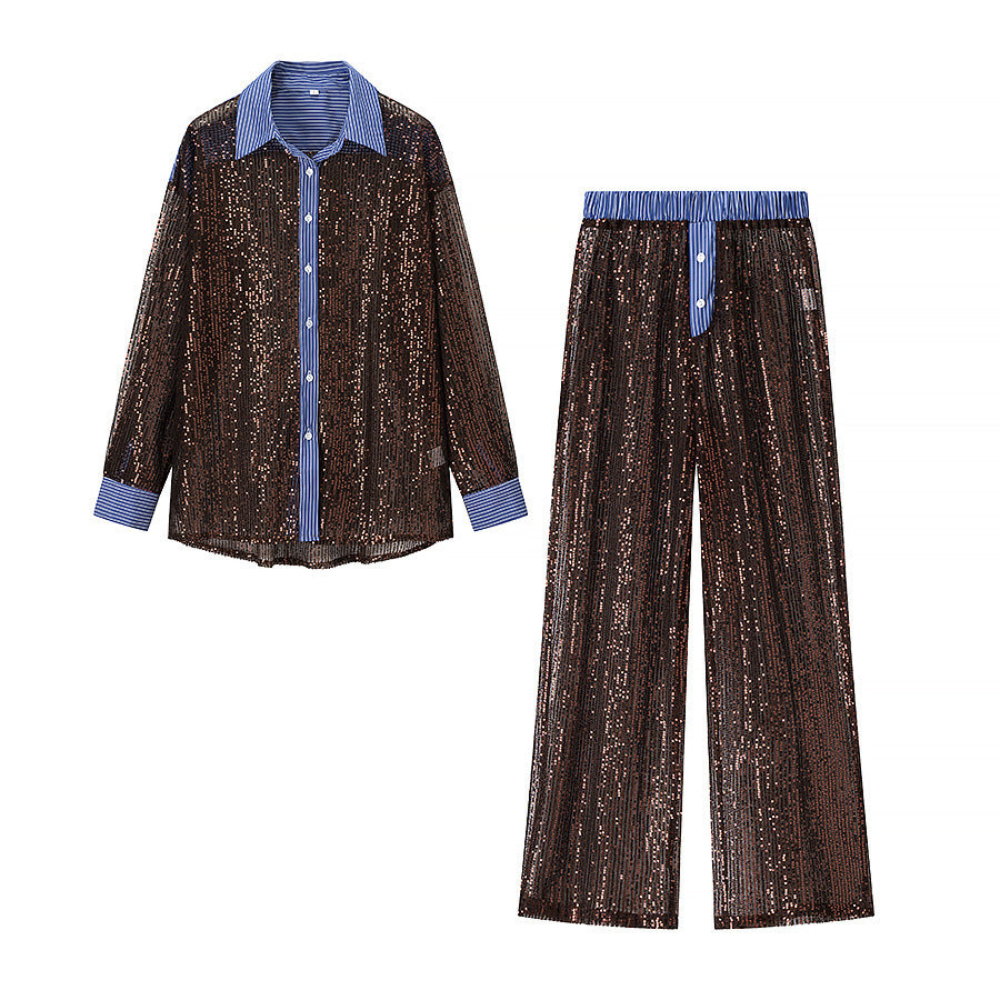 Ladies Glamour Sequined Pajama Set Lune London