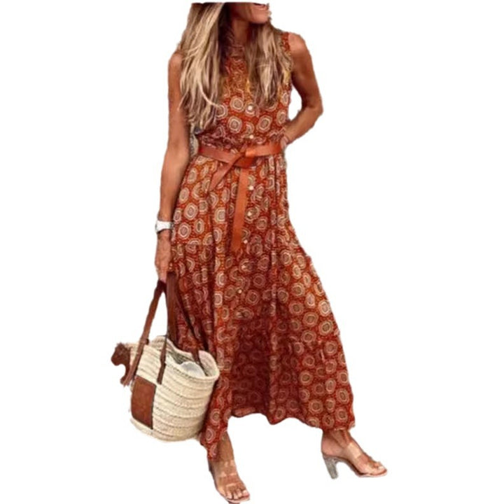 Bohemian maxi dress for women with a waist belt and floral pattern Lune London
