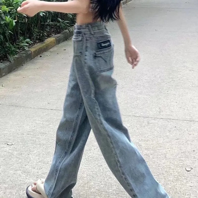 Pantalons en denim pour femmes, coupe ample, avec poches haute et lavage vintage Chic & Stil