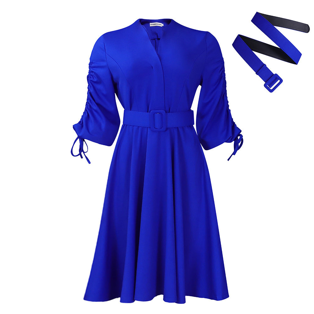 Dress for women with fitted belt and ruffled sleeves Lune London