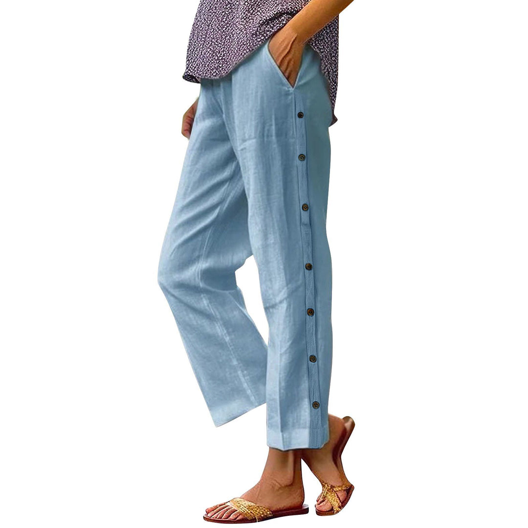 Comfortable linen pants for women with button details Lune London