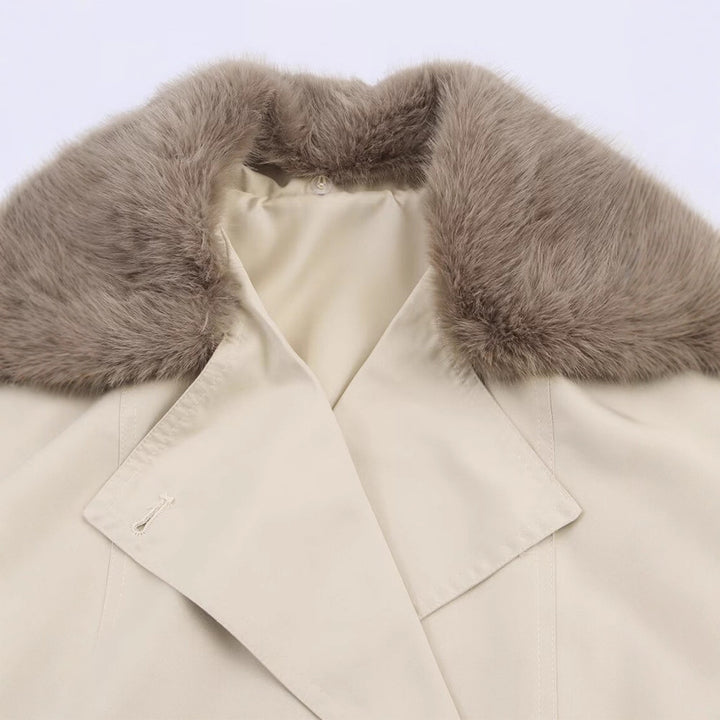 Ladies trendy transition jacket with removable fur collar and decorative buttons Lune London