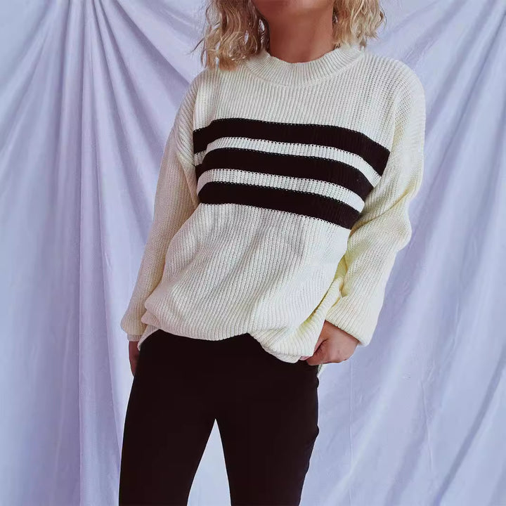 Pull en tricot décontracté pour femmes avec des rayures horizontales et une coupe oversize Chic & Stil