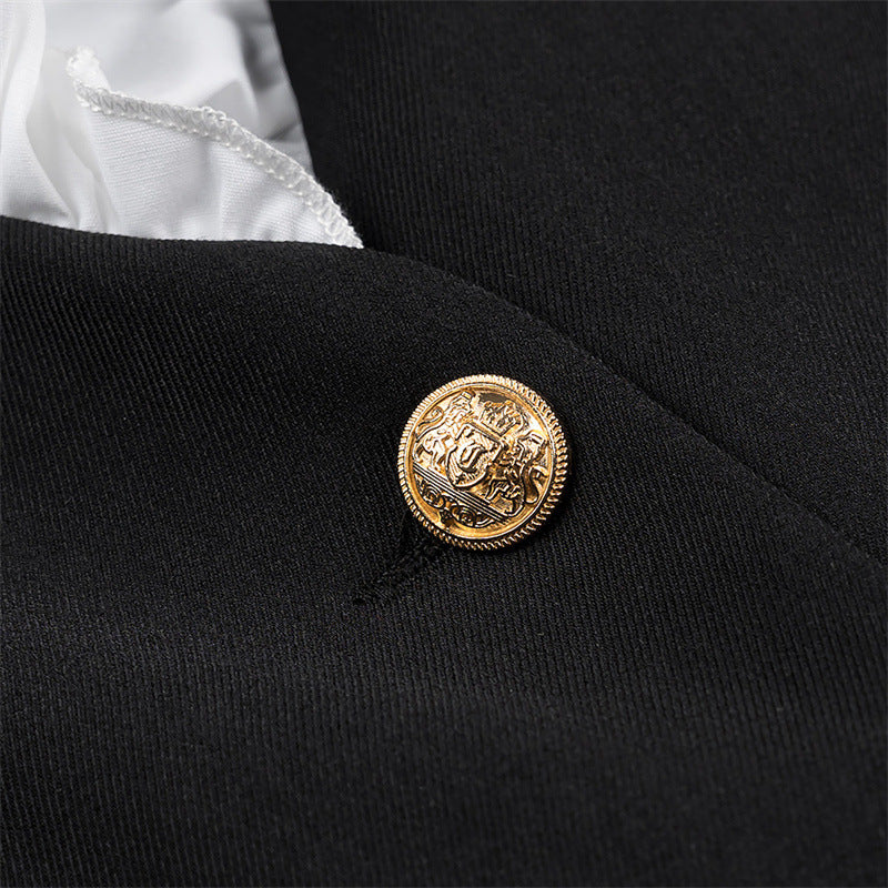Ladies Elegant Blazer Jacket with Ruffle Details and Chic Button Closure Style