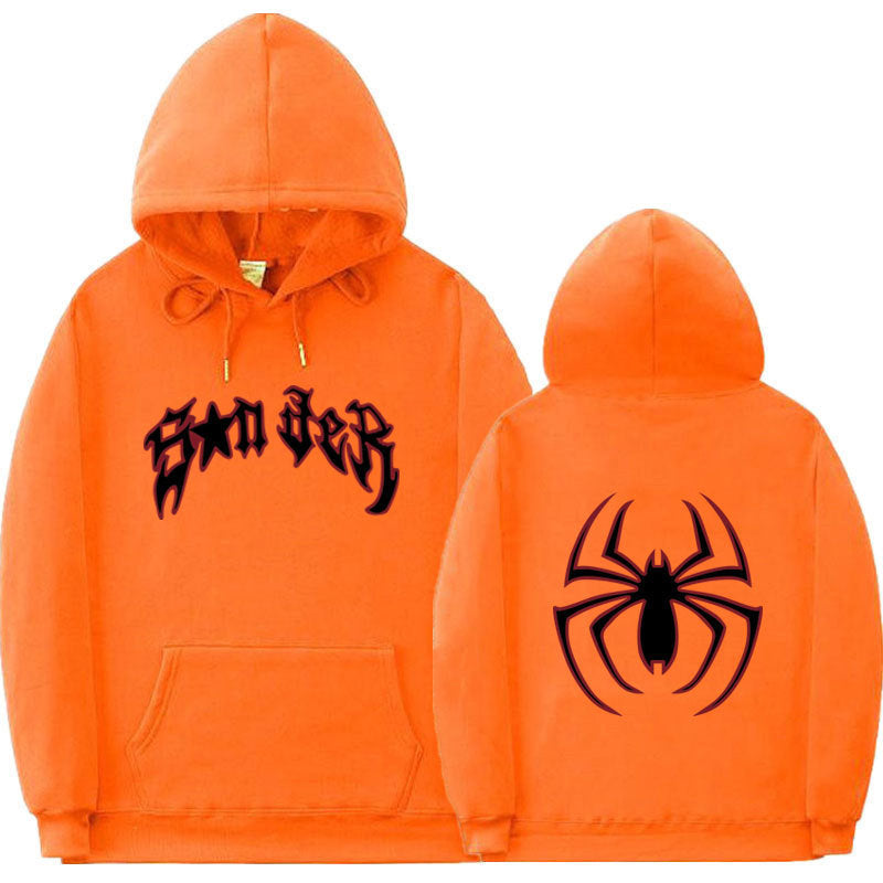 Women's hoodie with striking spider motif and coarse lettering Lune London