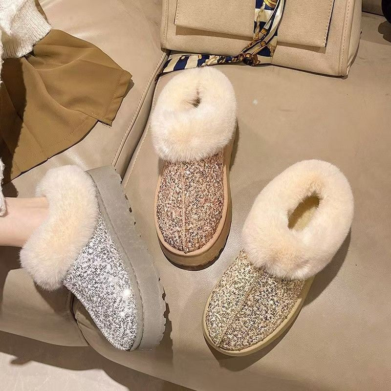 Ladies Plush Sparkly Slippers Lune London