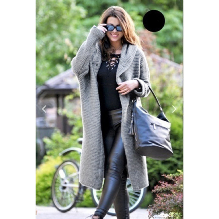 Women long knitted cardigan with hood Lune London