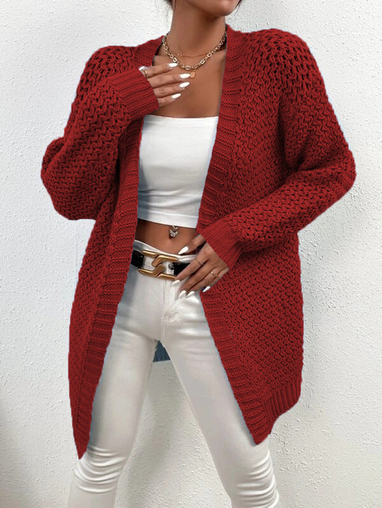Thick knit jacket for women with a modern crochet pattern and a relaxed fit Lune Londonl