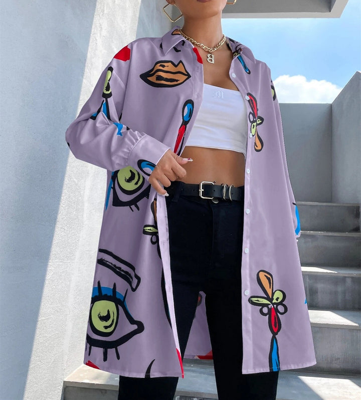 Trendy checkered blouse for women with a colorful graphic design Lune London