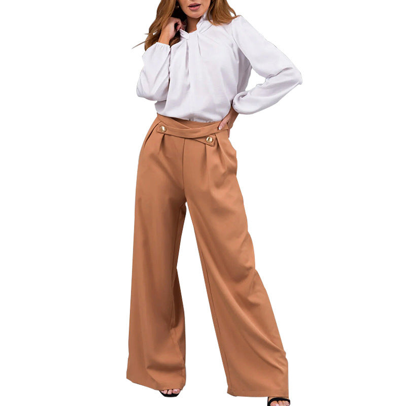 Elegant ladies' blouse with high collar and wide pants Lune London