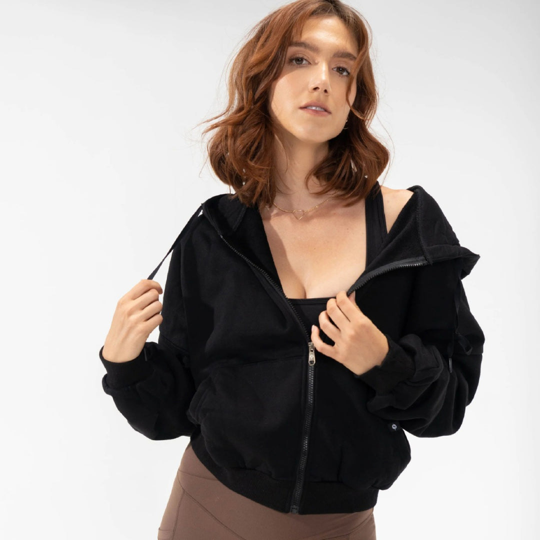 Oversized hooded jacket for women with zipper and puff sleeves Lune London