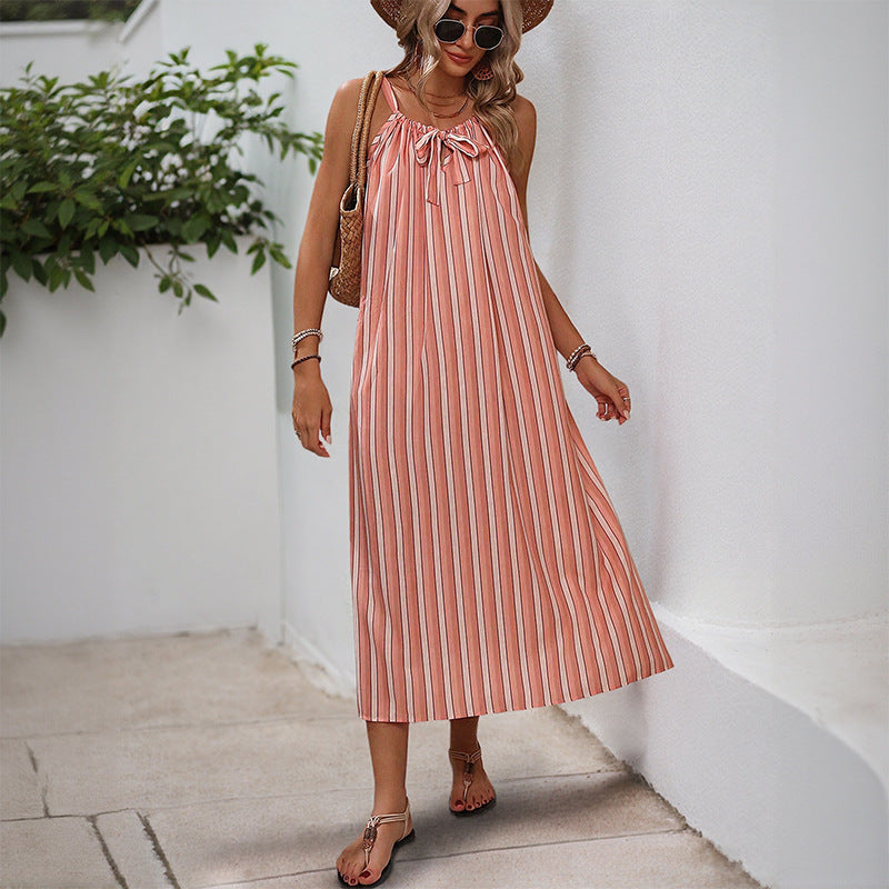 Lune London Women's Striped Maxi Summer Dress with Adjustable Drawstring