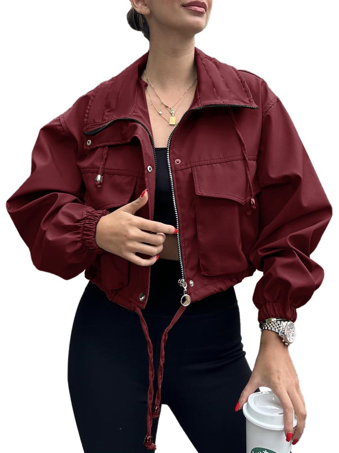 Lune London women's cropped leisure jacket with practical details and drawstring