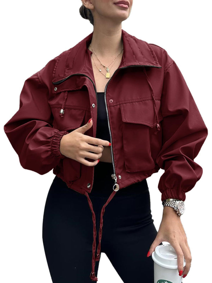 Lune London women's cropped leisure jacket with practical details and drawstring