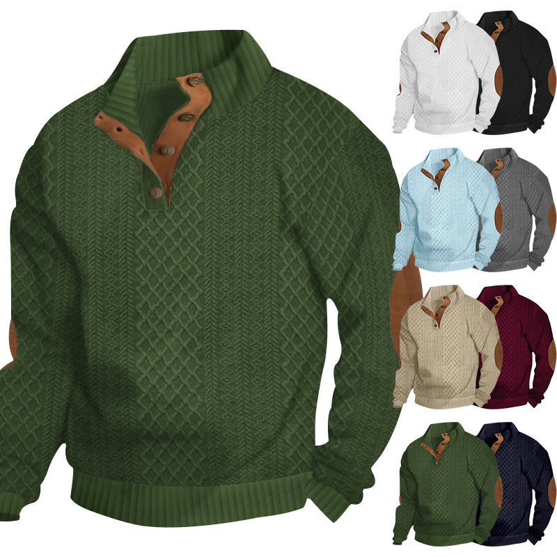 Knitted sweater for men with innovative high collar and modern leather applications Lune London