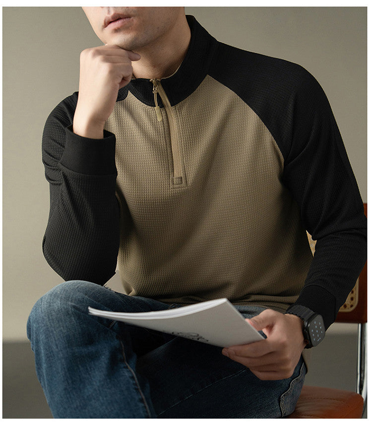 Functional long-sleeved shirt for men with a stand collar and innovative zip opening Lune London