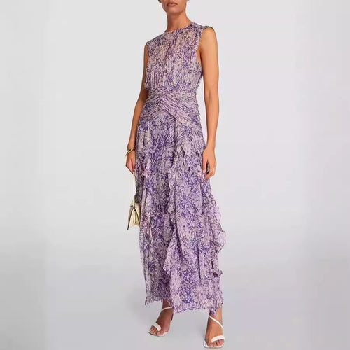 Women's Maxi Dress with Flowing Cut and Ruffle Details Lune London