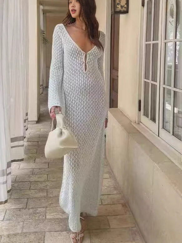 Lune London long sleeve textured design women's maxi knit dress