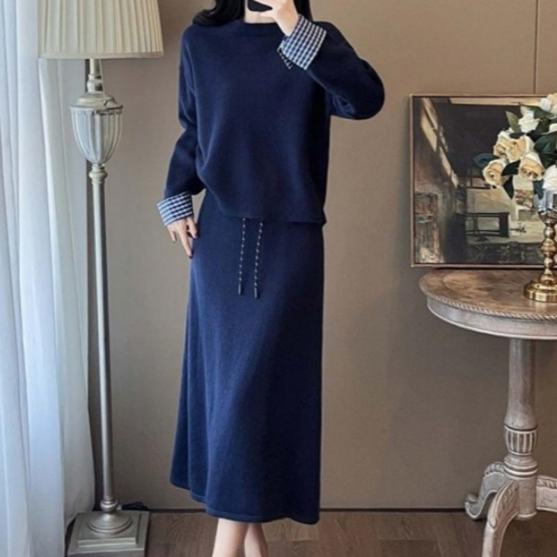 Robe tricot élégante pour femmes avec col de chemisier amovible et cordon de serrage
