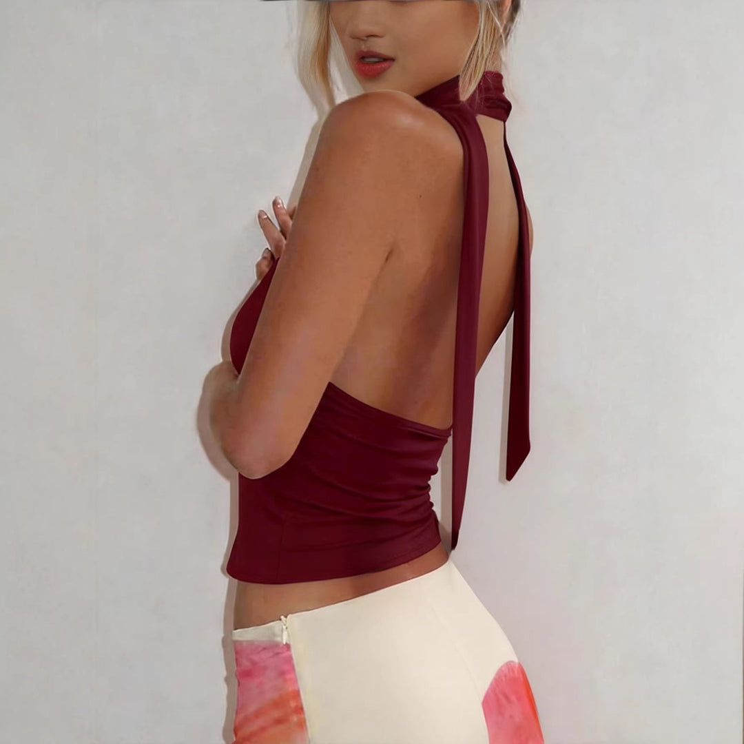 Women's halter top with deep neckline and gathering Lune London