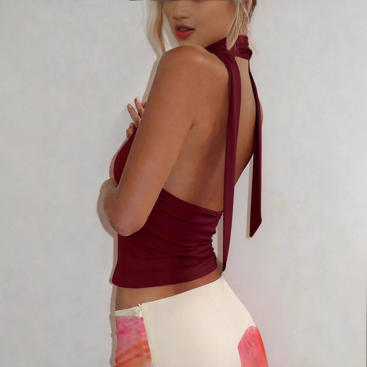 Women's halter top with deep neckline and gathering Lune London