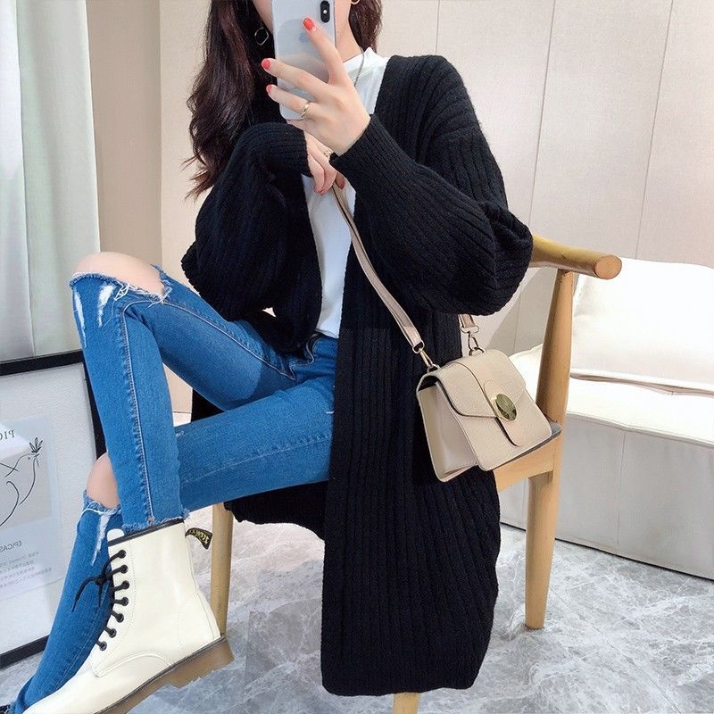 Striped chunky knit cardigan for women with an open cut and long sleeves Lune London